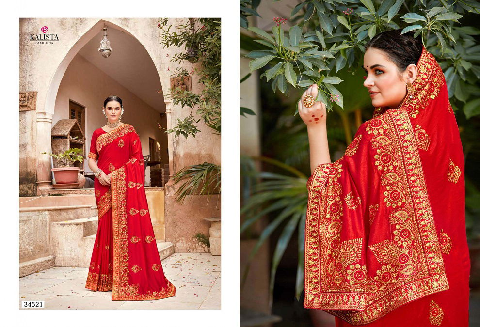 Kalista Bahurani Heavy Wedding Wear Vichitra Silk Designer Saree Collection